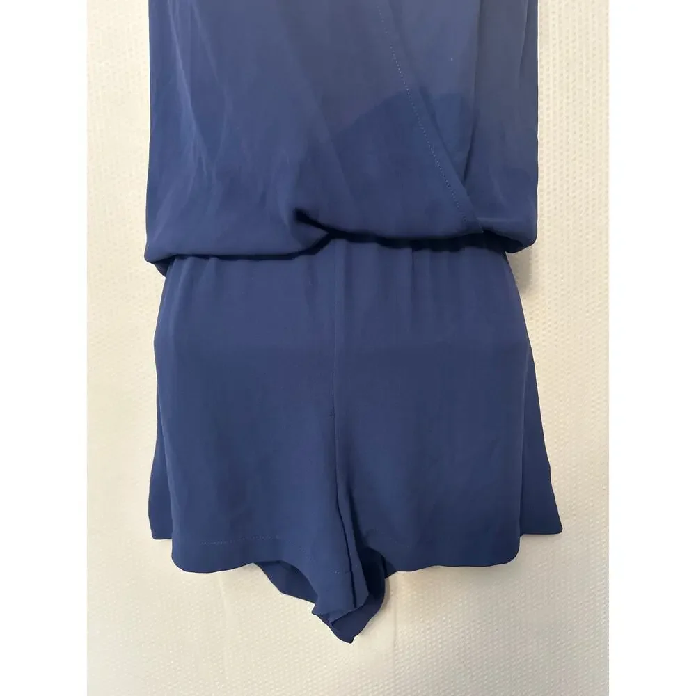 BCBGMAXAZRIA Blue Thalia Draped Romper One Piece Lightweight Pockets‎ Size Small